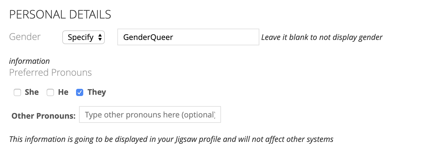 Pronouns in profiles as fields that can be used within the app